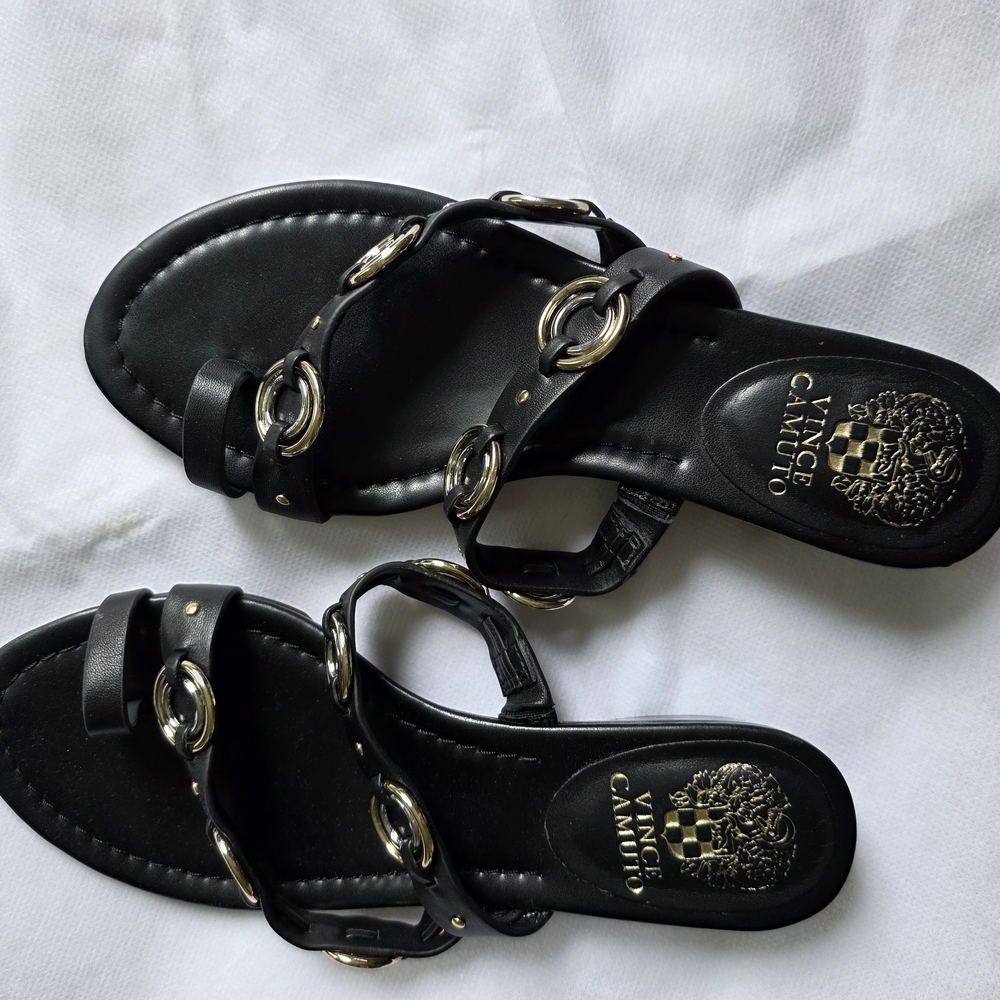 Vince Camuto Black Sandals with Gold Accents